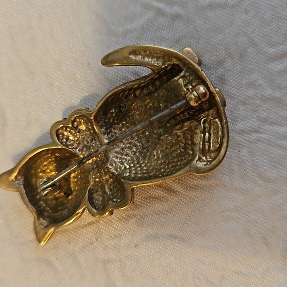 KREMENTZ Vintage Kitty Cat w/ Rhinestones Bow Brooch - Picture 6 of 6